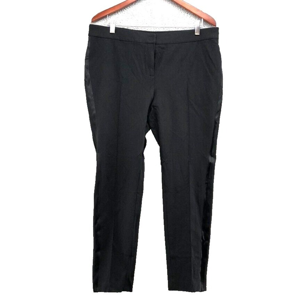 Akris Punto Dress Pants Womens 14 Black Tuxedo Stripe Slim Ankle Business Office